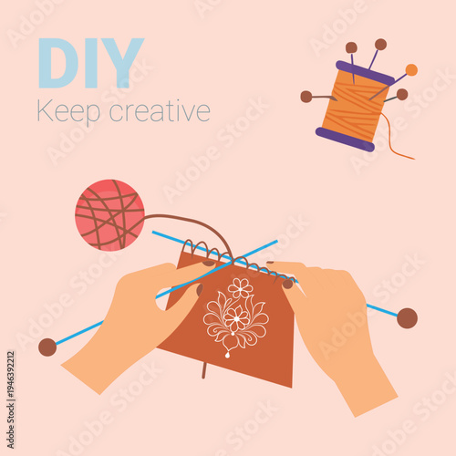 Vector illustration of hands crafting, DIY creative activity