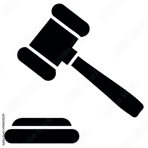 Judge gavel silhouette vector icon white background. 