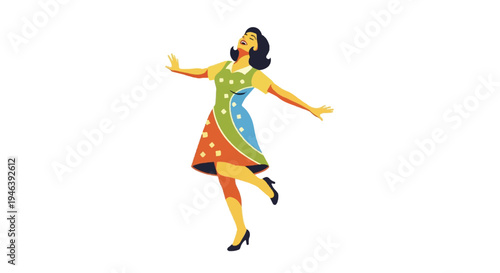 Woman dancing with arms outstretched isolated on white background