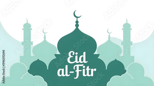Modern Minimalist Eid al Fitr Vector Illustration with Stylized Mosque Silhouette on Soft Pastel Background
