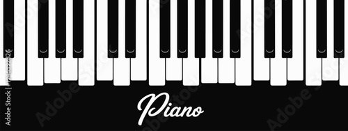 Piano keyboard illustration, musical instrument keys background, classic piano music concept, black and white keyboard design