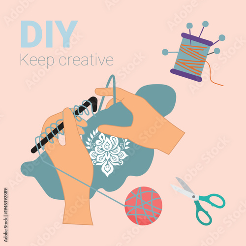 Vector illustration of hands crafting, DIY creative activity