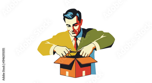 Man opening box graphic illustration