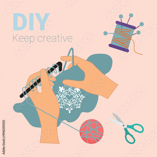 Vector illustration of hands crafting, DIY creative activity