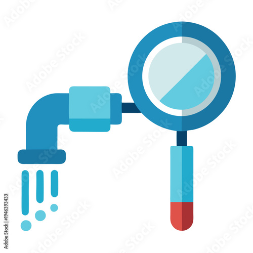Leak detection icon a magnifying glass hovering  