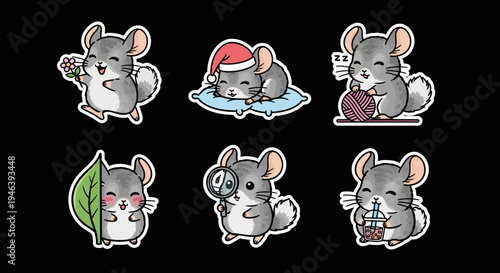 Discover this adorable kawaii chinchilla sticker set vector collection. Expressive and charming animal SVG graphics, perfect for fun digital designs