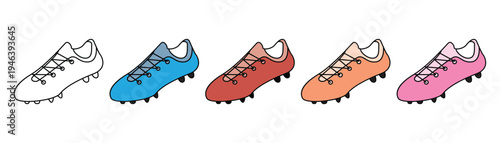 Soccer cleat icons set football boots in different colors for sports apparel
