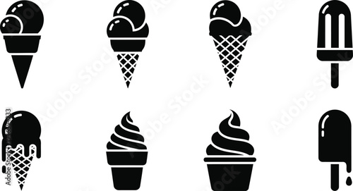 Vector graphic illustrations of various ice cream and popsicle designs