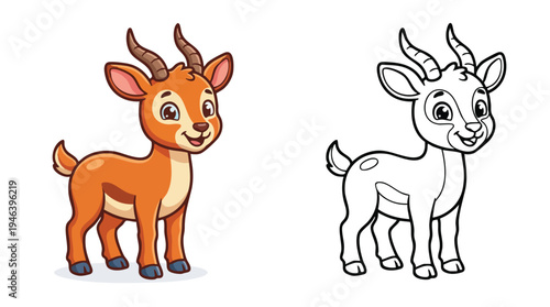 Coloring Page Cute Cartoon Gazelle Animal Illustration