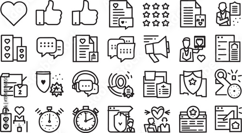 Collection of hand drawn flat design icons related to communication work and daily activities