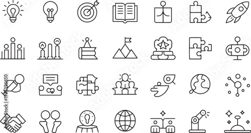Collection of hand drawn simple line icons and symbols isolated on transparent background