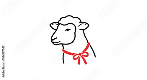 Sheep with red bow around neck.