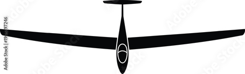 Black glider silhouette vector illustration, professional sailplane aircraft isolated on white background, aviation transport graphic for flying club design, minimalist aerospace element.