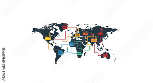 Colorful World Map with Connected Lines.