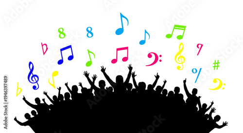 People Celebrating With Music Notes.