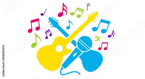 Music Instruments and Microphone Icon Set.