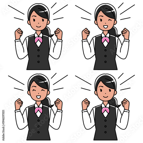 ガッツポーズをする制服の外国人女性のイラスト