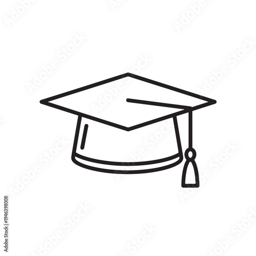 Academic graduation cap line icon for university degree, higher education, student success and learning achievement.