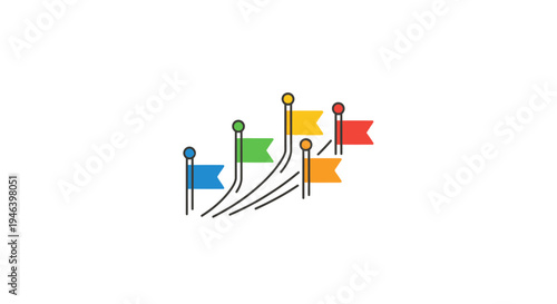 Colorful flags on a pole tops.