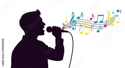 Man Singing into Microphone Silhouette Profile.