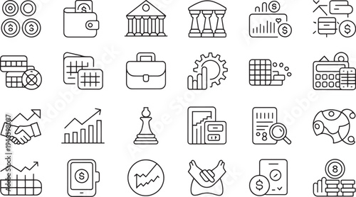 Collection of modern flat design finance and business icons illustrating investment growth and financial concepts