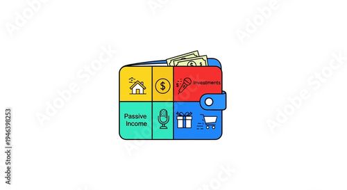 Colorful icons on a wallet.