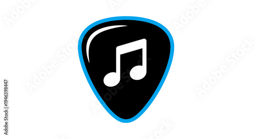 Guitar pick with music note symbol.