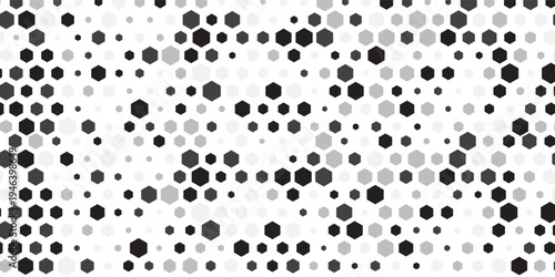 Vector Geometric Halftone Hexagon Shapes Technology Oscillation Wave Abstract Background. Hexagonal Retro Simple Pattern. Minimal 80s Style Dynamic Tech Wallpaper
