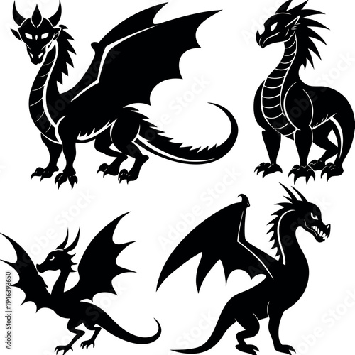  4 set of deference type of realistic dragon 