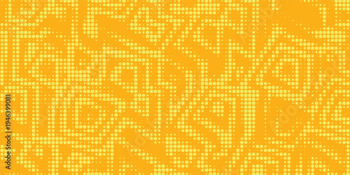 Yellow halftone pattern. Retro comic gradient background. Bright orange pixelated dotted texture overlay. Cartoon pop art faded gradient pattern. Vector backdrop for poster  banner  advertisement