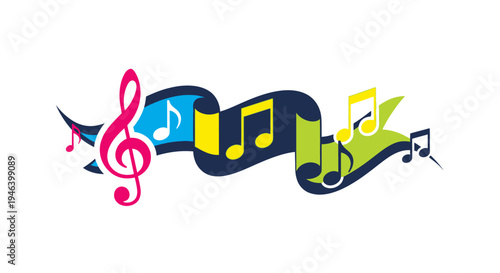 Colorful music notes and treble clef.