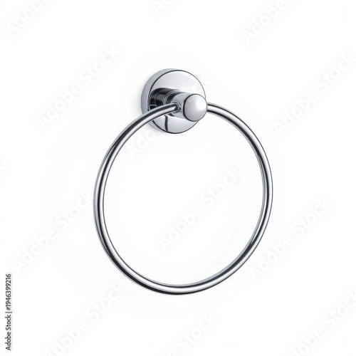 Polished Chrome Towel Ring Against a White Background Bathroom Fixture