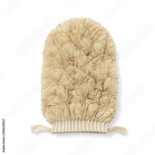 Beige Exfoliating Body Mitt Brush for Skin Care on White Background Studio Shot