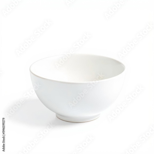 Empty White Ceramic Bowl Isolated on White Background Simple and Clean Kitchenware