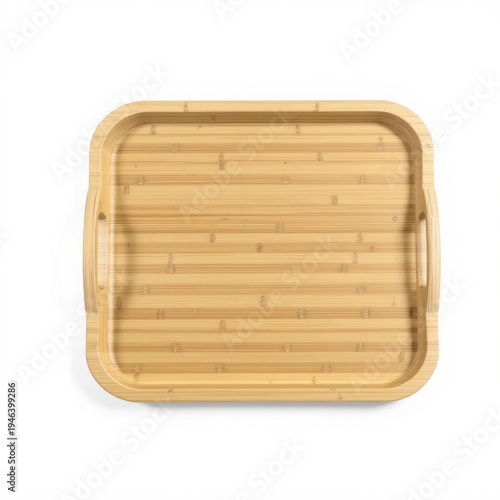 Rectangular Bamboo Tray with Handles in Warm Tones on a White Background