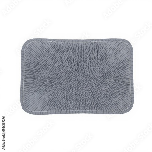 Aerial View of a Gray Shaggy Mat for Home Interiors on White Background