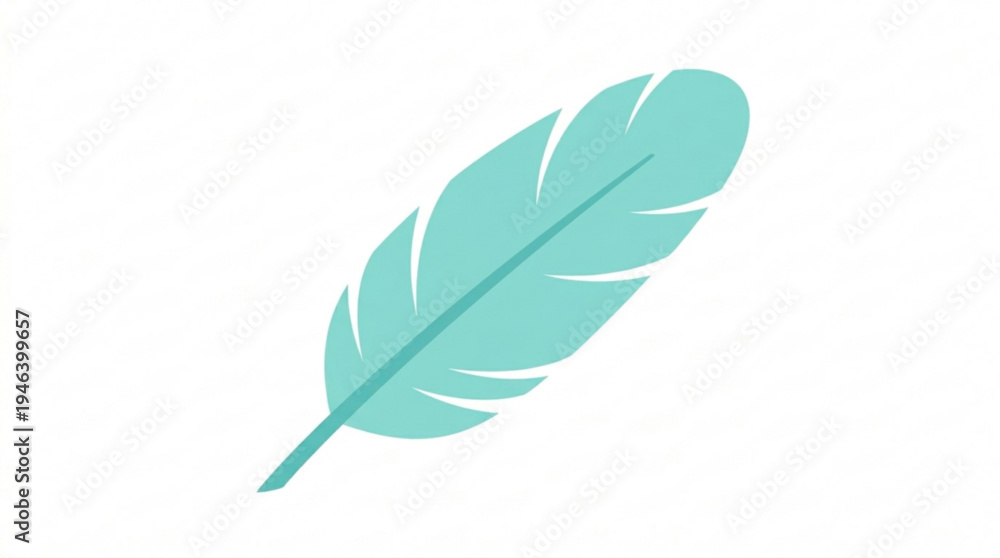 Fototapeta premium Turquoise feather illustration on white background 
