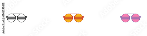 Retro striped shutter sunglasses icon set. Summer fashion and party eyewear symbols. Vector Illustration.