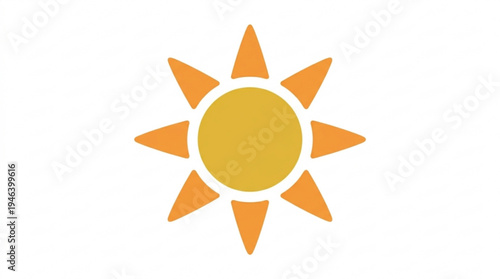 Sun icon with yellow rays and circular center in flat design  