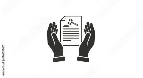 Hands Holding Document with Gavel.