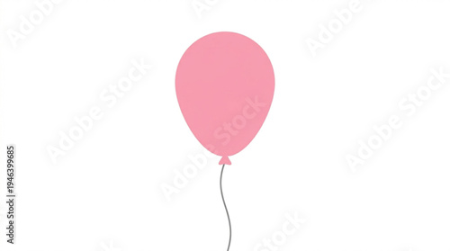 Pink balloon floating with string on white background  