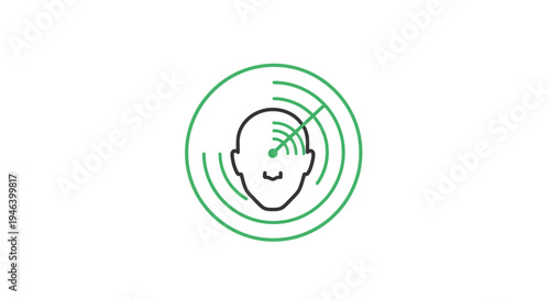 Head with green brain waves.