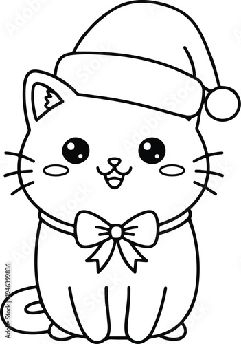 Cute Cat Wearing Santa Hat.