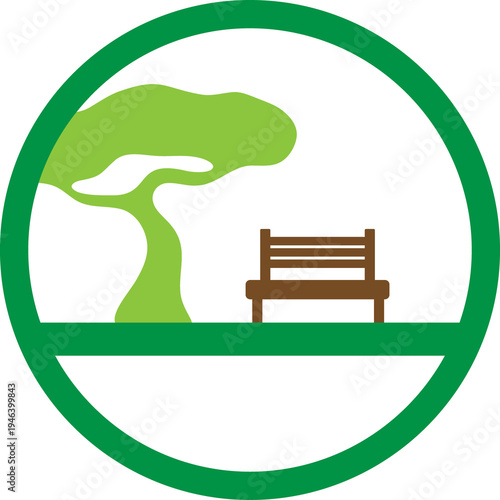 Minimal Park Bench and Tree Vector Icon – Flat Nature Landscape Illustration for Garden, Outdoor, Recreation and Urban Park Design