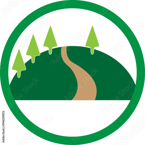 Forest Trail Logo with Trees and Winding Path – Nature Hiking Icon | Lanscaping design