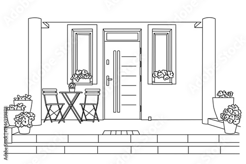 Hand line drawing of cafe store illustration simple line art style ,Cafe restaurant front shop sketch vector of shop and building ,house, Coloring page, children, design