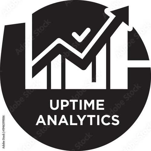 Black uptime analytics icon with graph and checkmark