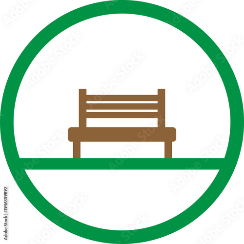 Wooden park bench vector icon, outdoor recreation seating symbol