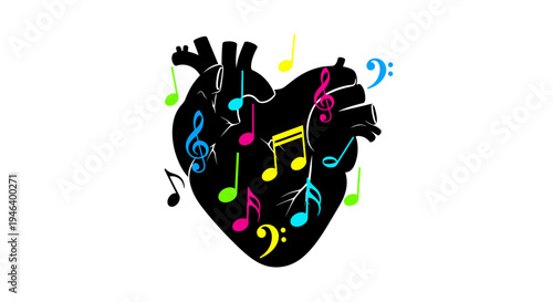 Heart with colorful music notes.