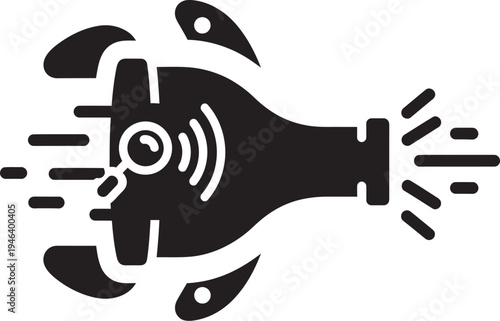 black and white illustration of a megaphone with sound waves